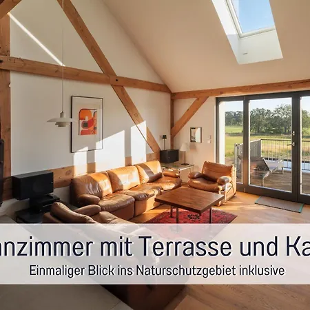 דירה Landloft Linum - Ausgebaute Scheune Mit Aussicht, Naturpool, Kamin, Sauna, Luxusausbau, Handverlesene Midcentury Moebel & Kunst *