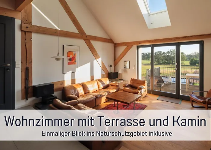 Appartement Landloft Linum - Ausgebaute Scheune Mit Aussicht, Naturpool, Kamin, Sauna, Luxusausbau, Handverlesene Midcentury Moebel & Kunst *