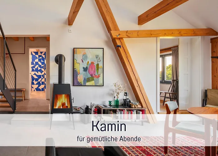 Apartmán Landloft Linum - Ausgebaute Scheune Mit Aussicht, Naturpool, Kamin, Sauna, Luxusausbau, Handverlesene Midcentury Moebel & Kunst *