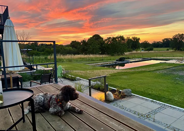 Apartmán Landloft Linum - Ausgebaute Scheune Mit Aussicht, Naturpool, Kamin, Sauna, Luxusausbau, Handverlesene Midcentury Moebel & Kunst Fehrbellin